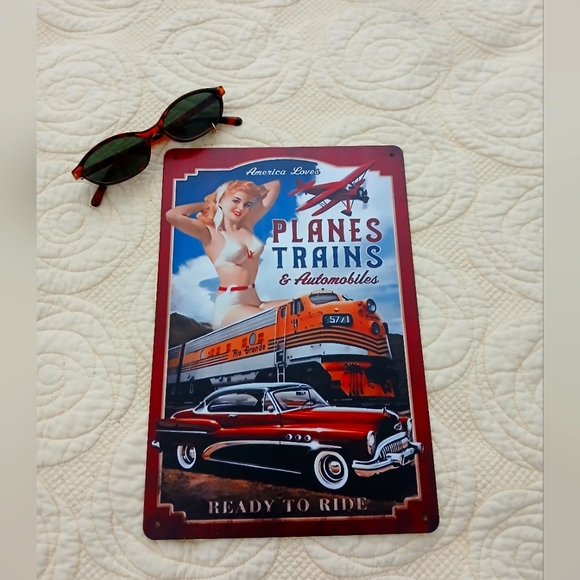 Vintage style pinup Train Girl metal sign New - Picture 1 of 3
